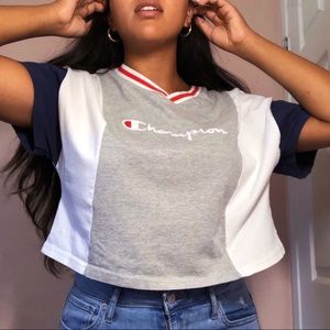 Champion navy, gray, and white crop tee⚡️